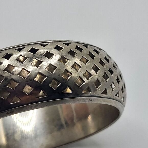 Chunky Silver Bangle Diamond Cut outs Made in India 1in wide - Picture 2 of 6